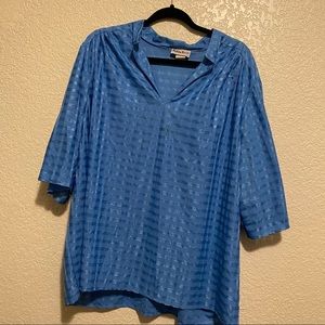 Vintage Roxen Road blue On Blue Stripes blouse 100% Polyester 1960s